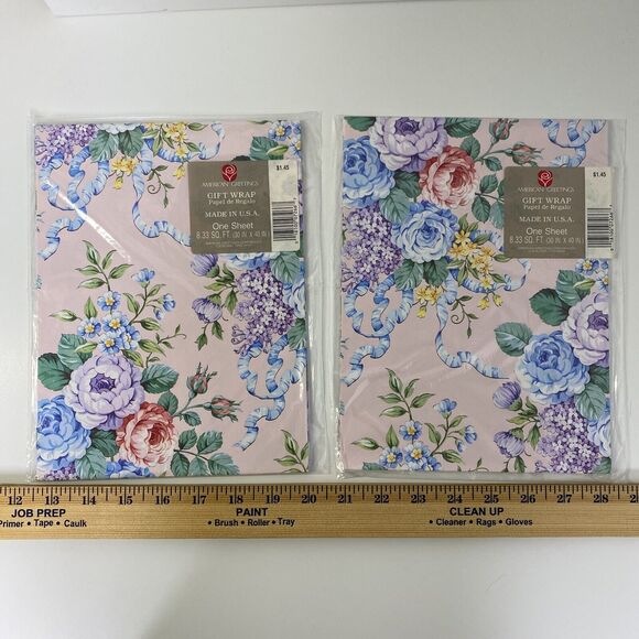 2 Packs Vintage American Greetings Gift Wrap Pink Floral Wedding Shower Birthday - Picture 6 of 6